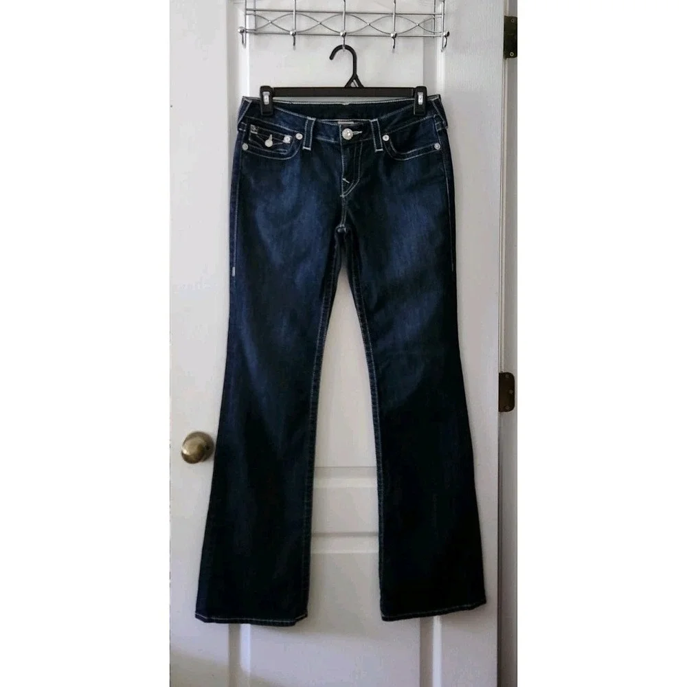 True Religion World Tour Womens Bootcut Blue Jeans‎ Pants Low-rise Rhinestone 32